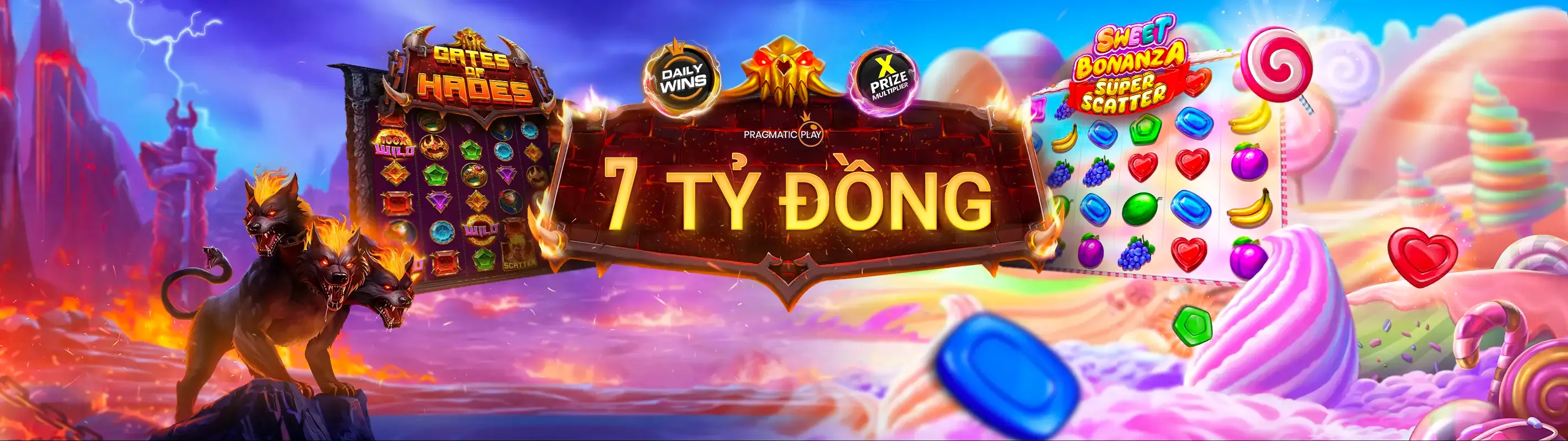 Hình nền Kèo Nhà Cái 5 Nổ Hũ với các biểu tượng game slot và jackpot lớn